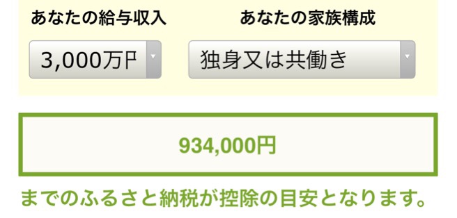ふるさと納税寄付金シミュレーション年収3000万円